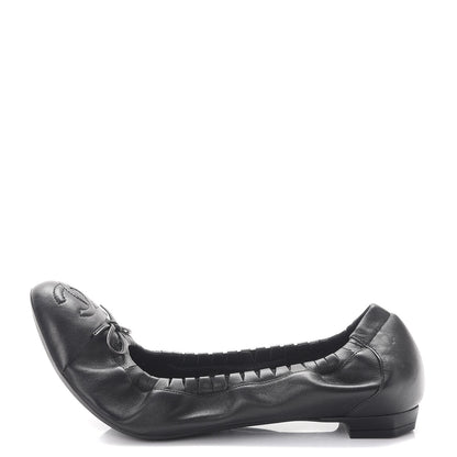 Chanel Lambskin CC Elastic Cap Toe Ballerina Flats 38 Black 1 of 8