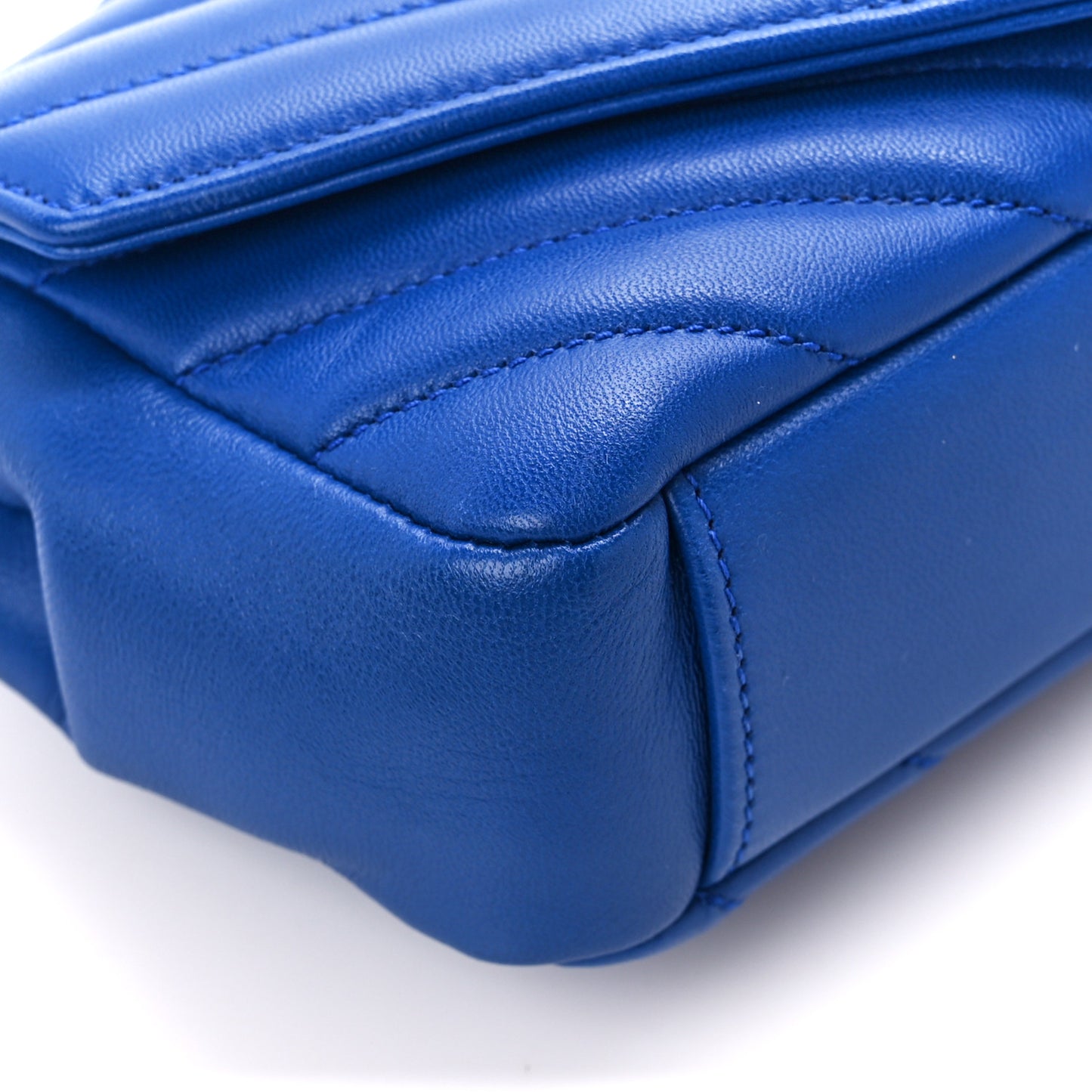 Sheepskin Matelasse Chevron Monogram Classic Baby Chain Bag Blue Majorelle