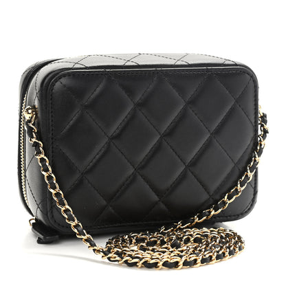 Chanel Lambskin Quilted Golden Plate Clutch With Chain Black 3 of 11