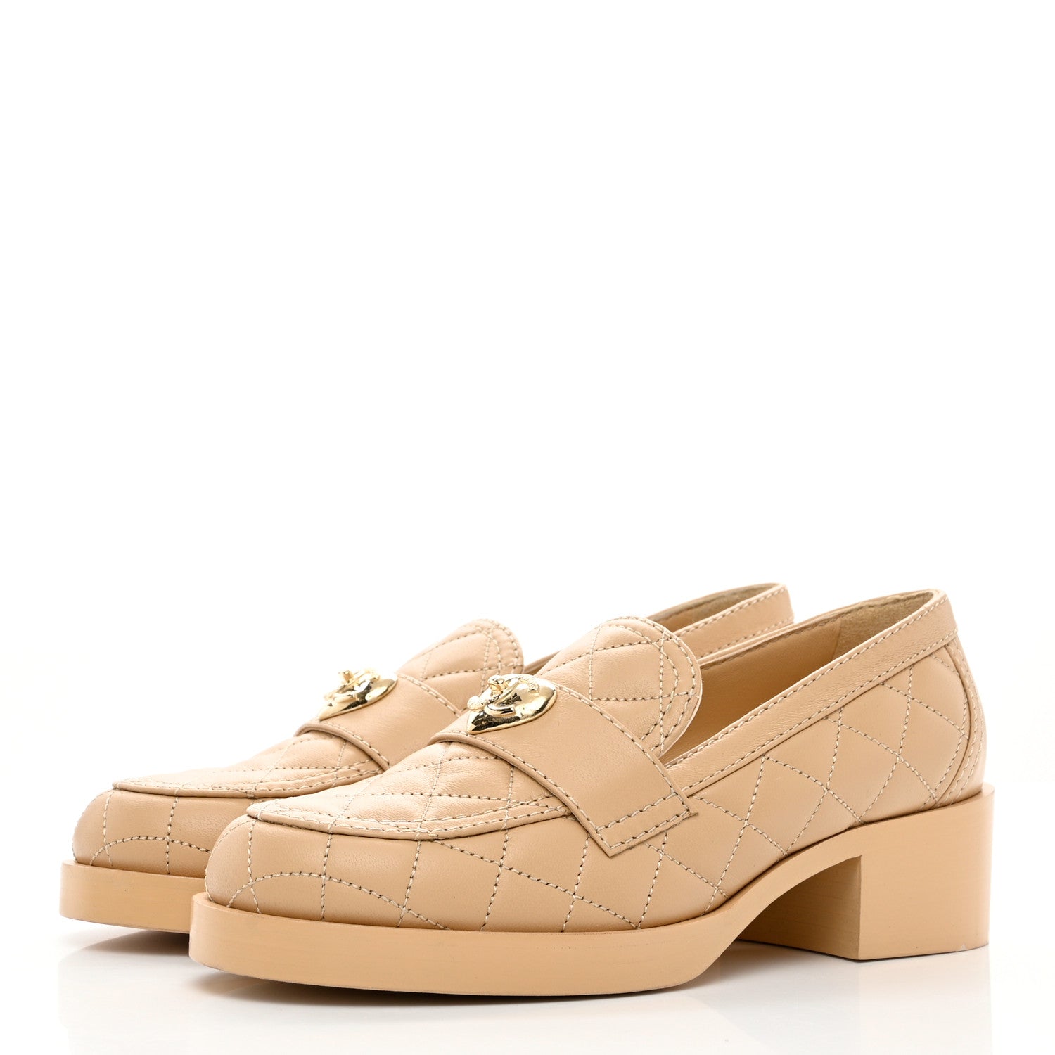 Chanel Lambskin Quilted CC Heart Loafers 36.5 Beige 3 of 9