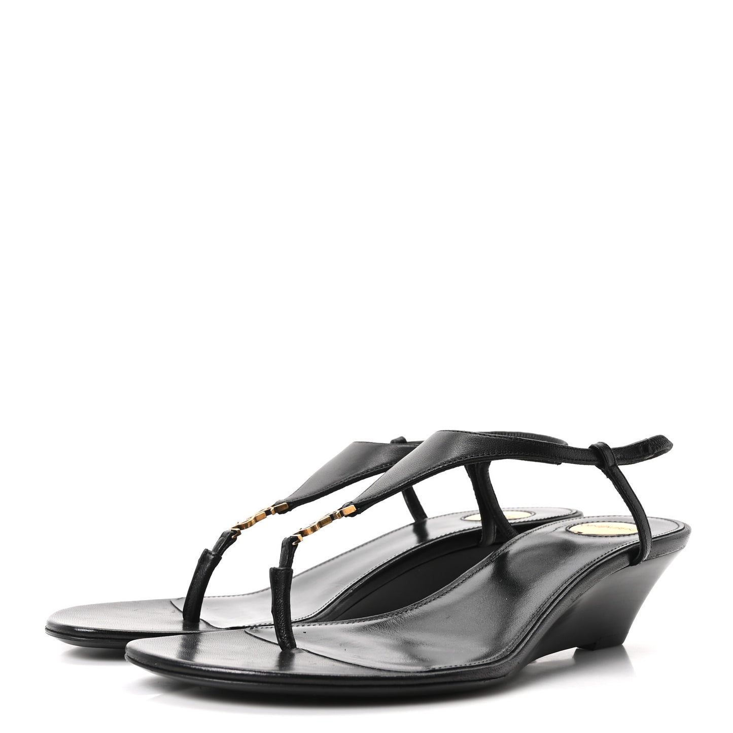 Nappa Cassandra Monogram Bridget 40 Wedge Sandals 37.5 Black