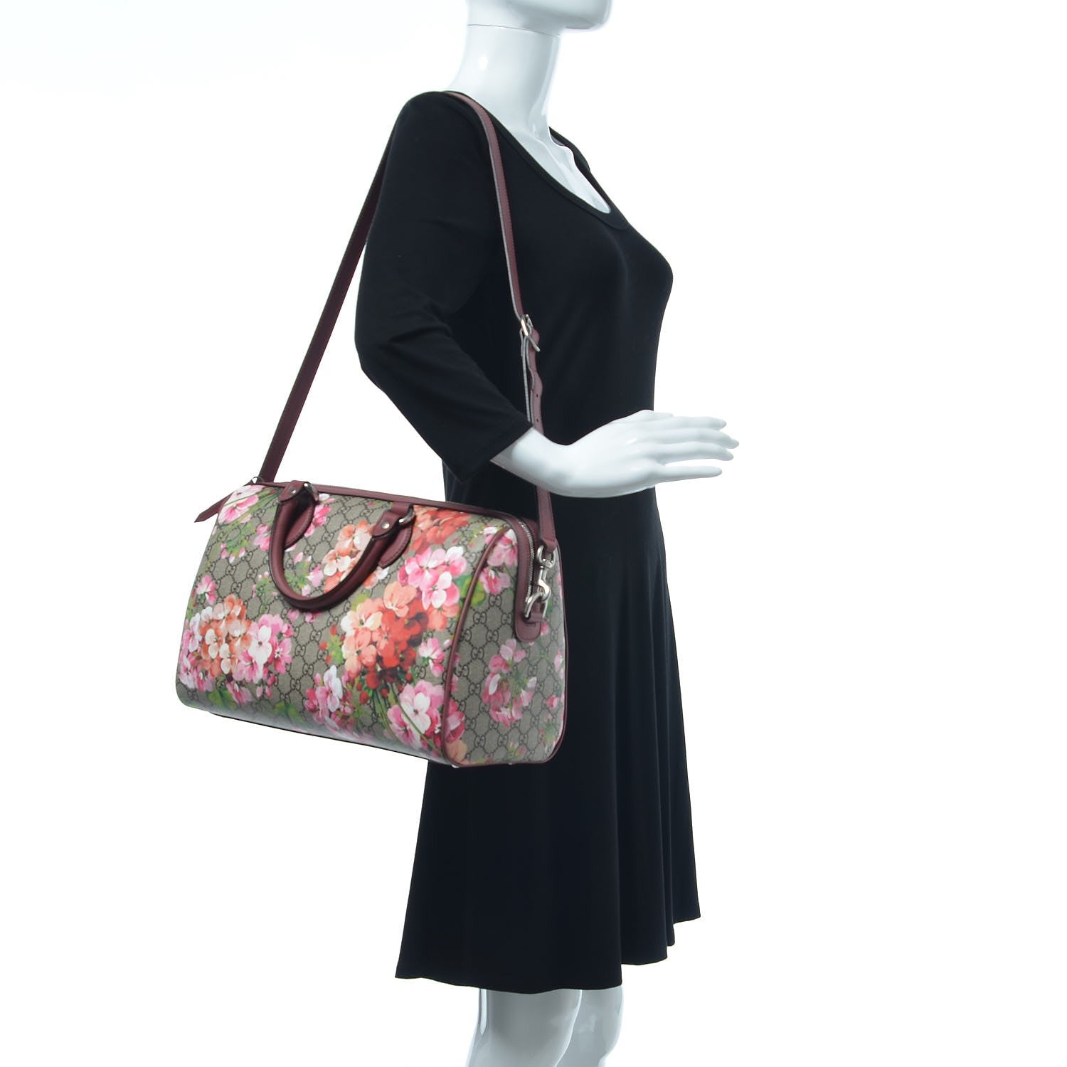 Gucci GG Supreme Monogram Blooms Medium Boston Beige Multicolor Dry Rose 2 of 7
