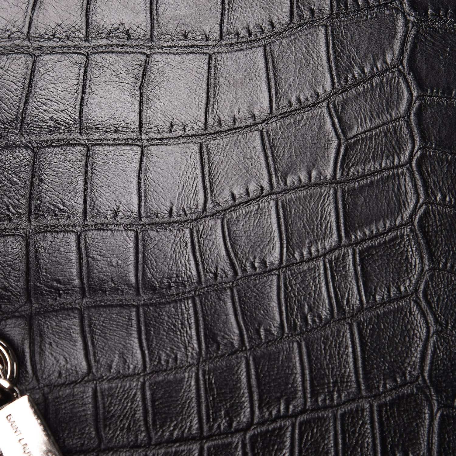Saint Laurent Calfskin Crocodile Embossed Medium Classic Monogram Kate Tassel Satchel Black 10 of 13