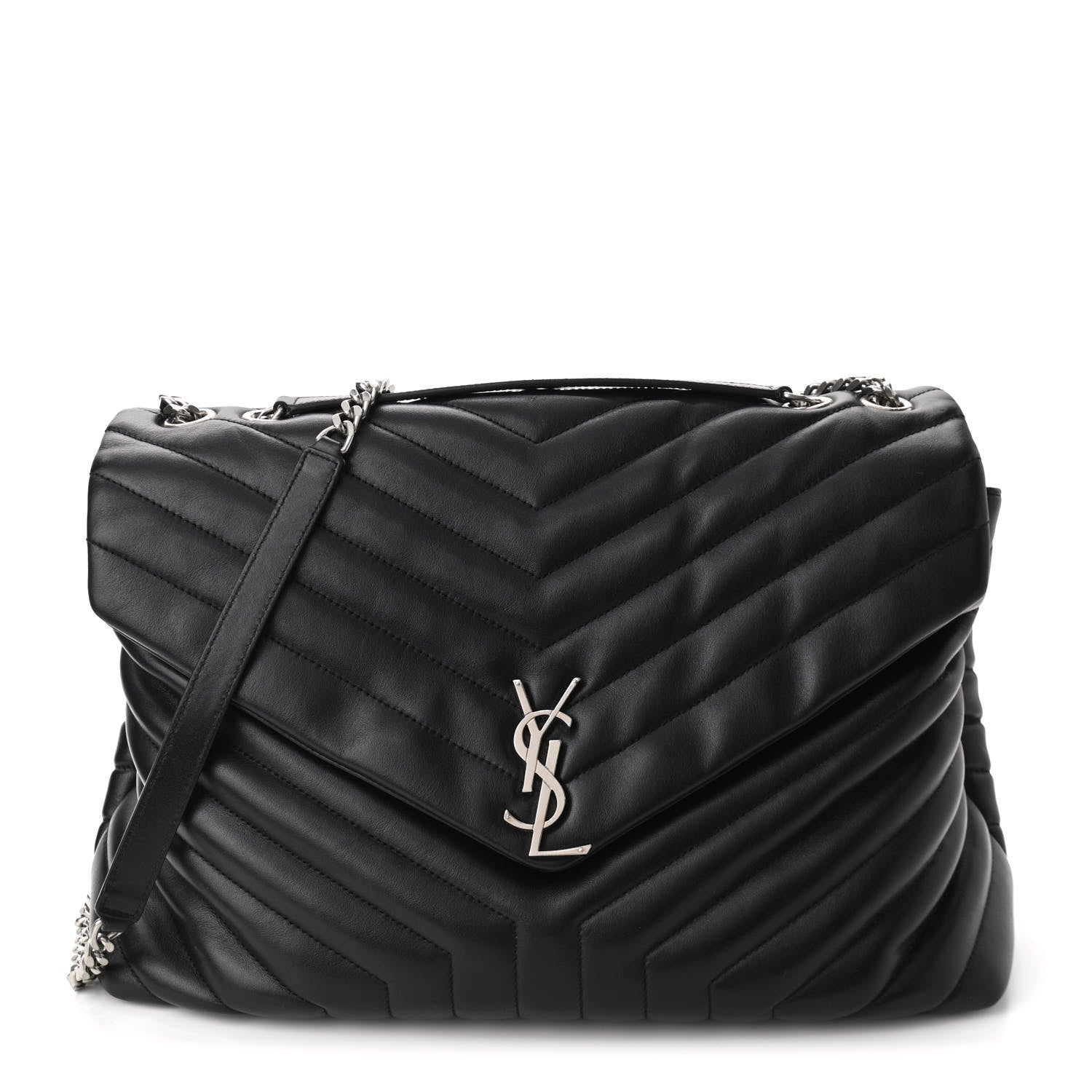Saint Laurent Calfskin Y Quilted Monogram Large Loulou Chain Satchel Black 1 of 9