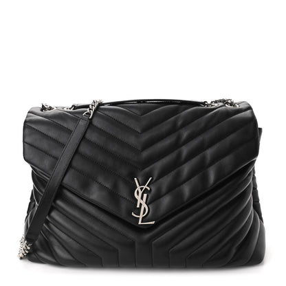 Saint Laurent Calfskin Y Quilted Monogram Large Loulou Chain Satchel Black 1 of 9
