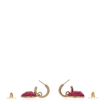Chanel Crystal Resin CC Heart Drop Hoop Earrings Pink Gold 3 of 6