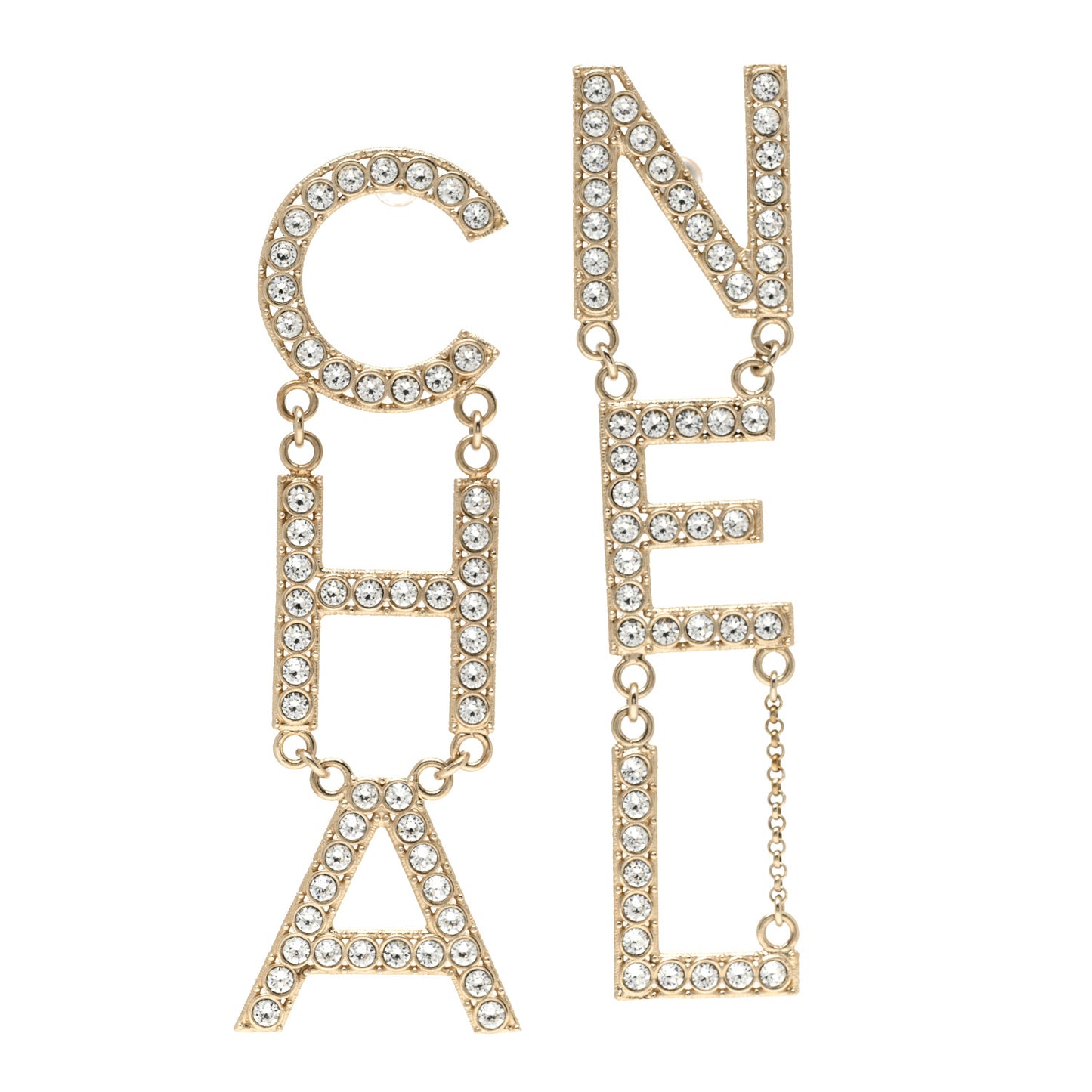 Crystal Cha-Nel Logo Drop Earrings Gold