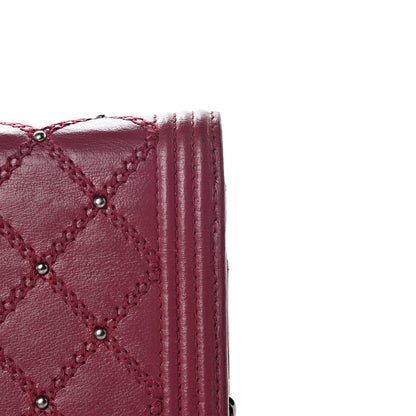 Chanel Calfskin Studded Quilted Boy Wallet On Chain WOC Dark Pink 18 of 22