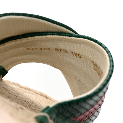 Gucci Malaga Kid Perforated Criss Cross Espadrille Slide Sandals 37.5 Emerald Hibiscus Red 9 of 10