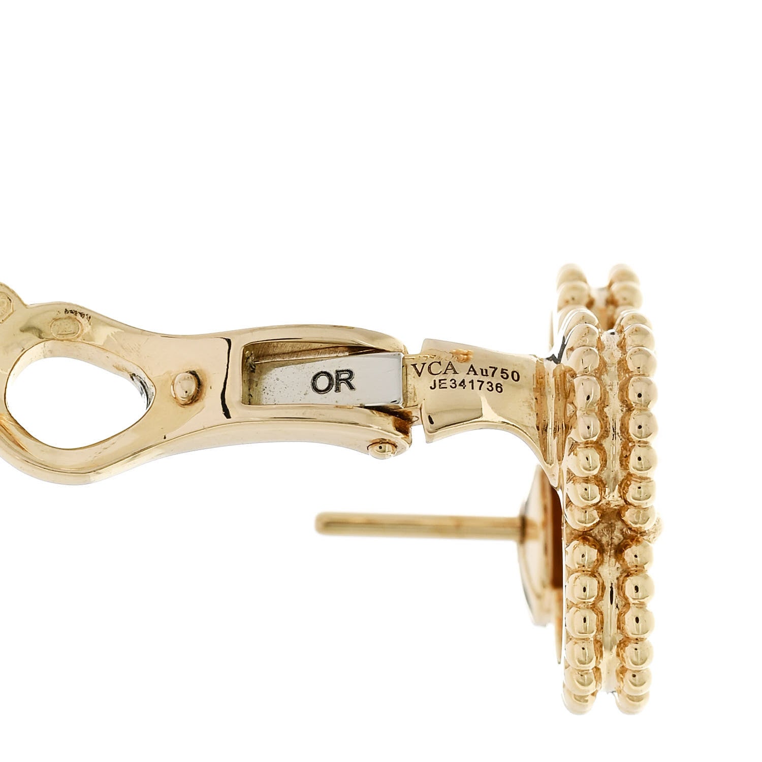 Van Cleef & Arpels 18K Yellow Gold Mother of Pearl Vintage Alhambra Earrings 4 of 5