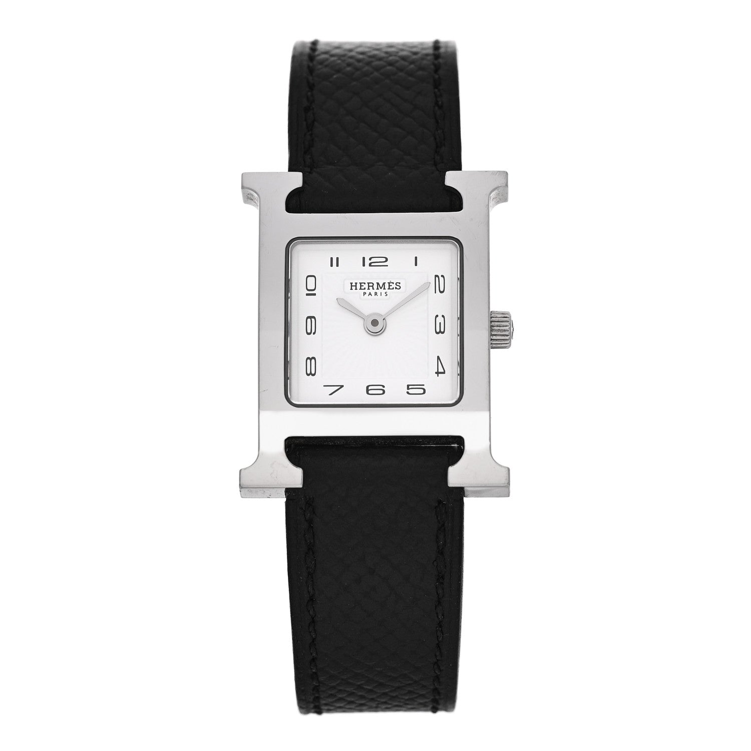 Hermes Stainless Steel Epsom 21mm Heure H Hour Quartz Watch Noir 1 of 5