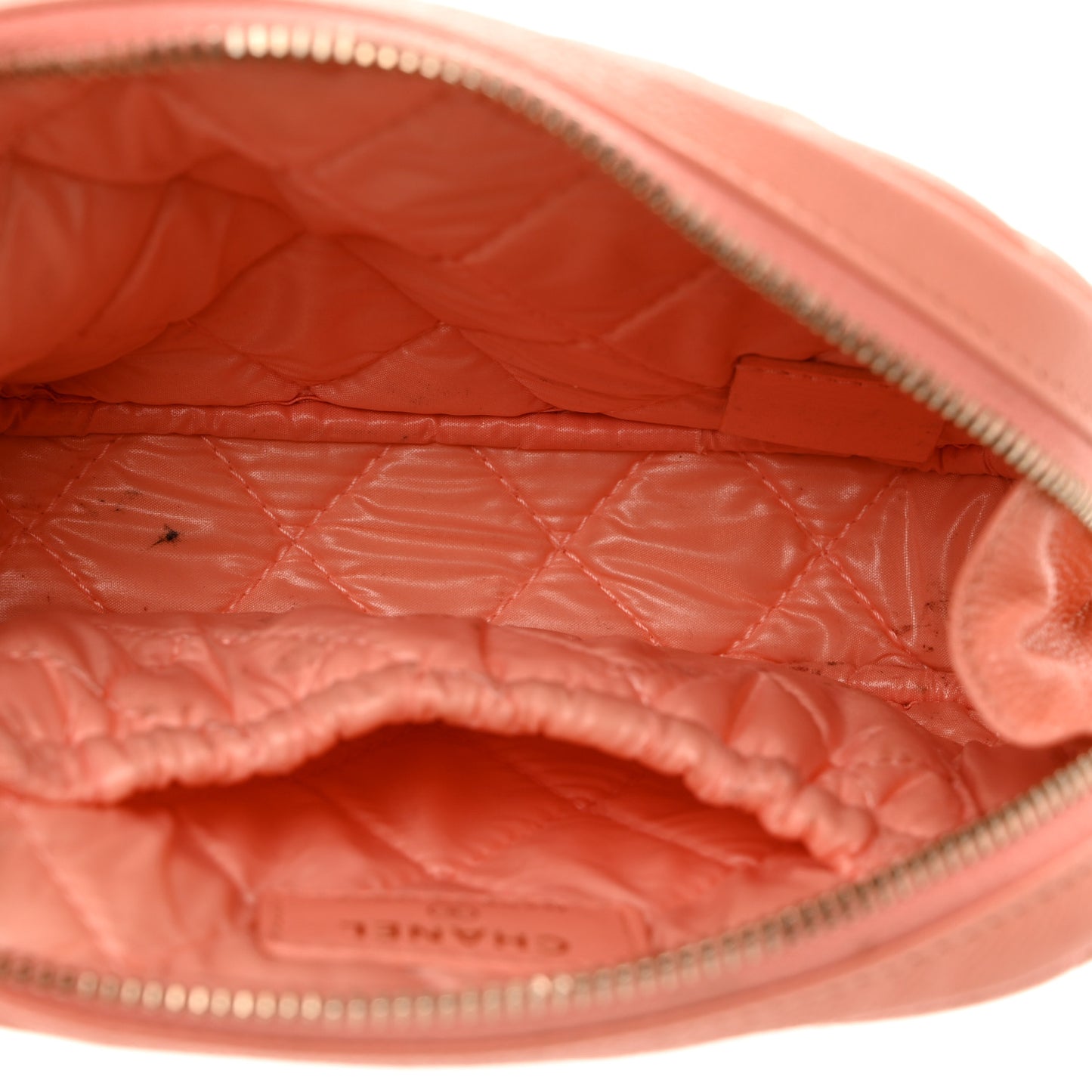 Caviar Quilted Small Curvy Pouch Cosmetic Case Light Orange