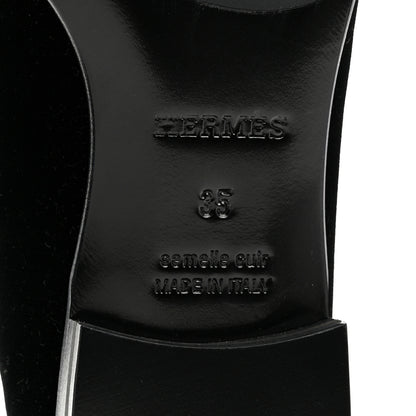 Hermes Velvet Womens Paris Loafers 35 Black 8 of 9