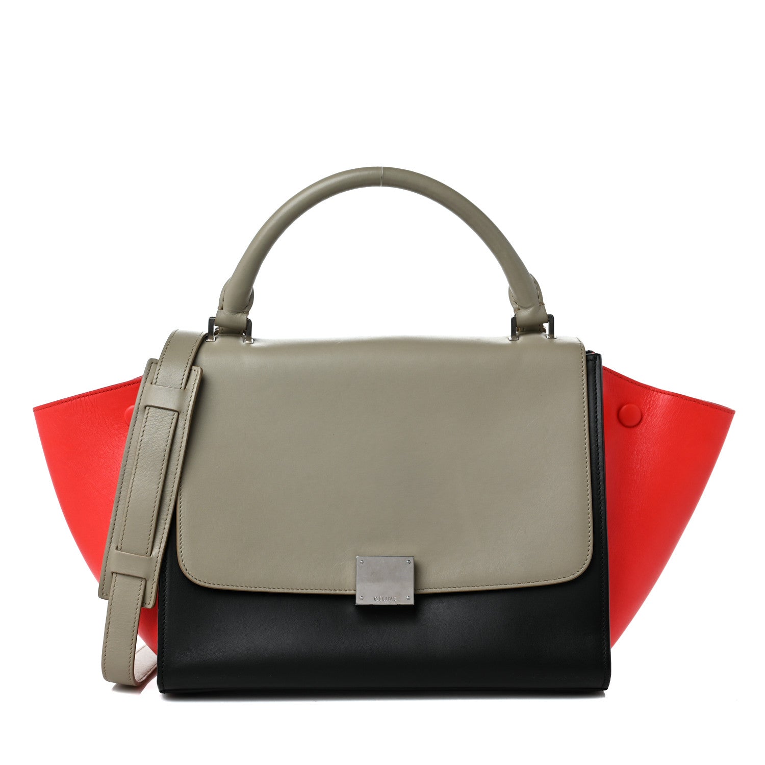 Celine Satin Calfskin Small Tri-Color Trapeze Alizarin 1 of 12