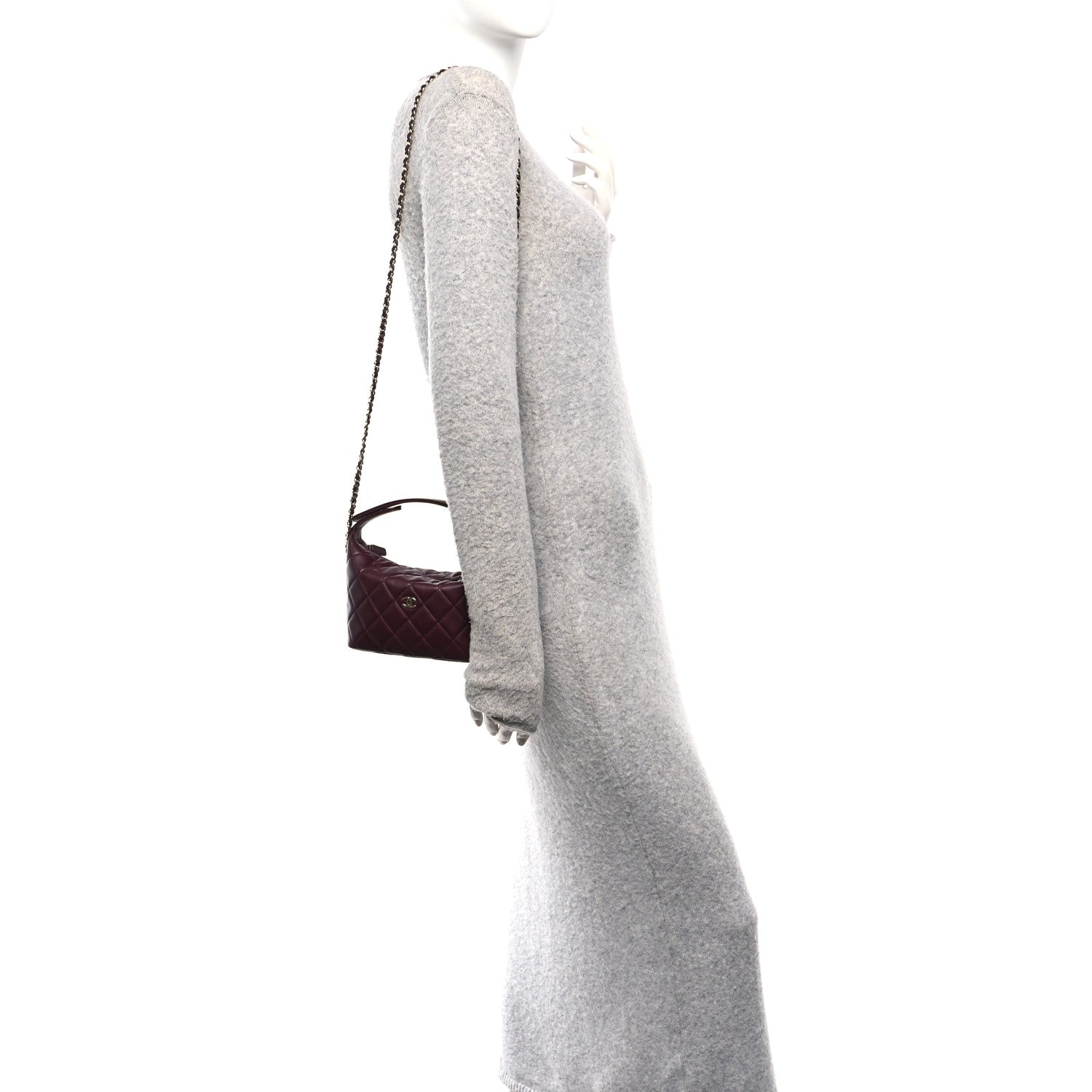 Chanel Lambskin Quilted Hobo Clutch With Chain Burgundy 3 of 21