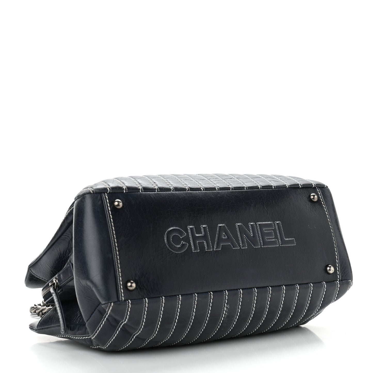 Lambskin Vertical Quilted Tote Navy