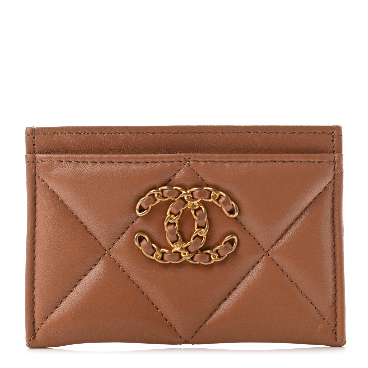 Chanel Lambskin Quilted Chanel 19 Card Holder Brown 1 of 10