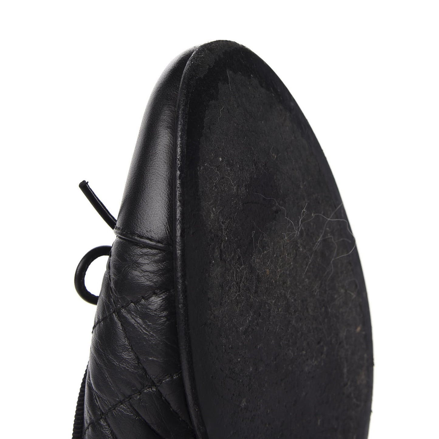 Aged Calfskin Quilted CC Cap Toe Ballerina Flats 37.5 Black