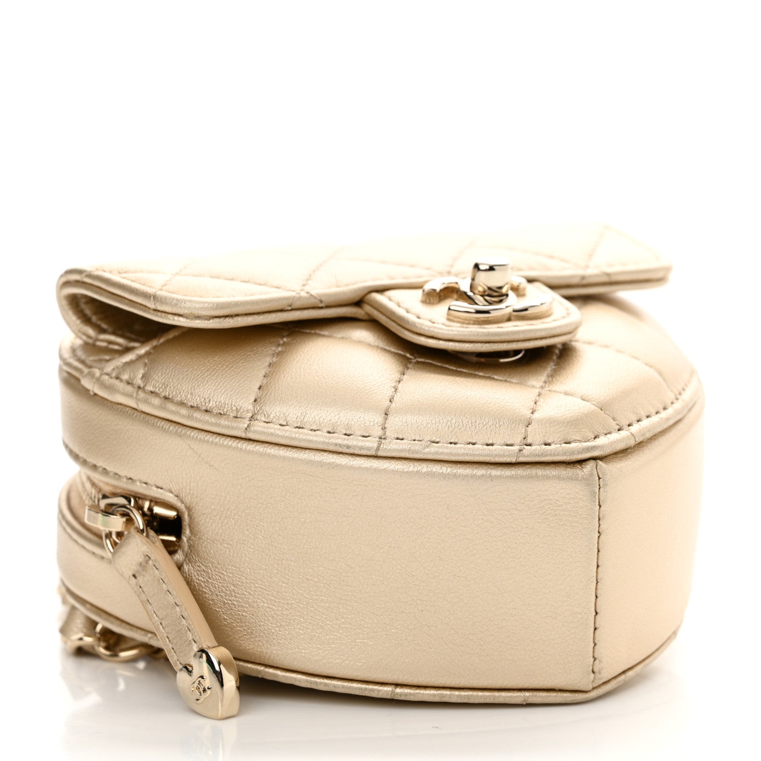 Chanel Metallic Lambskin Quilted CC In Love Heart Waist Belt Bag With Chain Gold 4 of 11