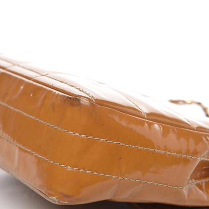 Chanel Patent Quilted Medium Chocolate Bar Flap Tan 17 of 20