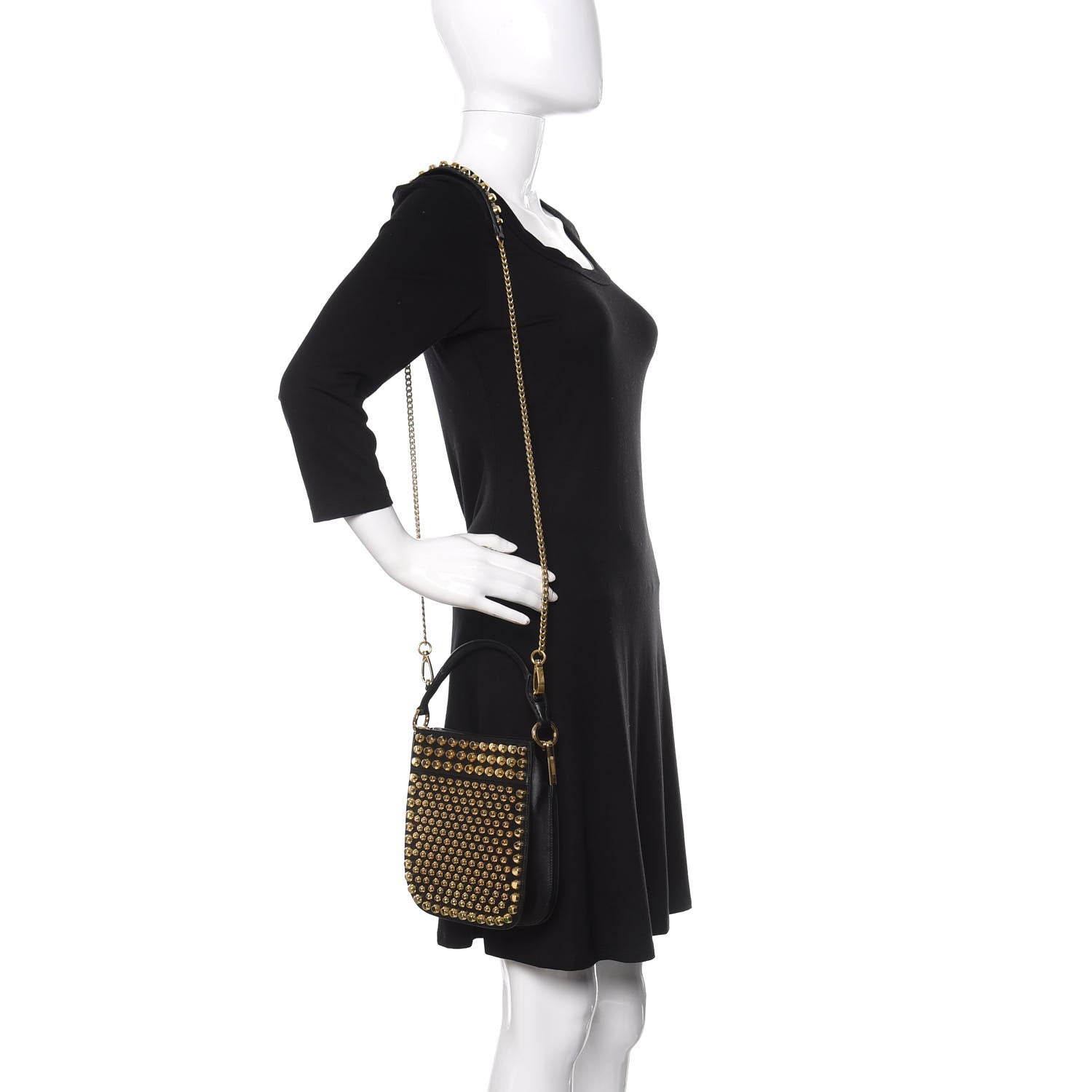 Prada City Calfskin Studded Small Margit Bag Black 2 of 8