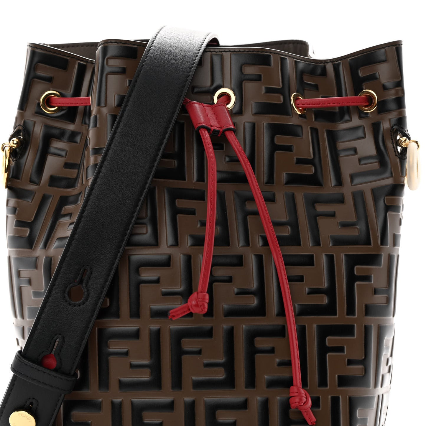 Vitello Grace F is Fendi Bi-Color FF 1974 Embossed Grande Mon Tresor Bucket Bag Maya Black Fragola