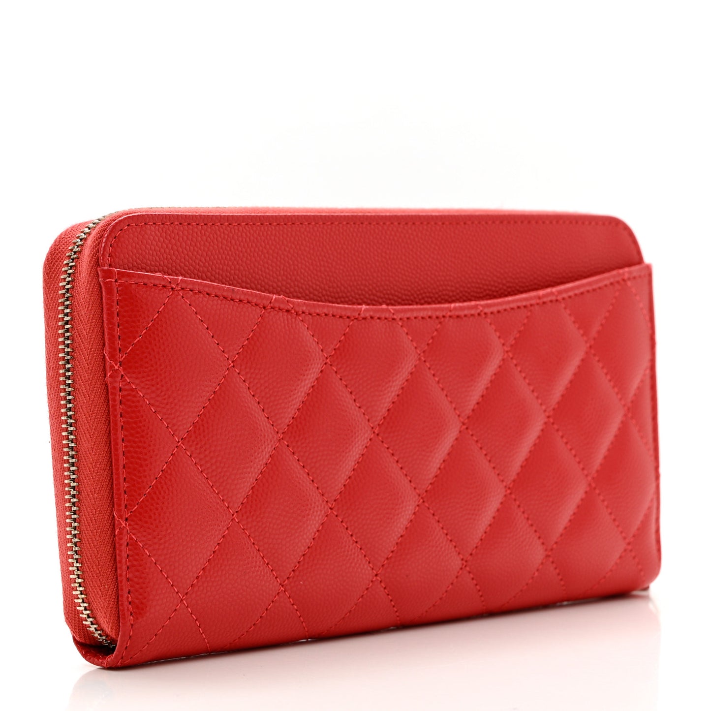 Caviar Quilted Large Gusset Zip Around Wallet Red