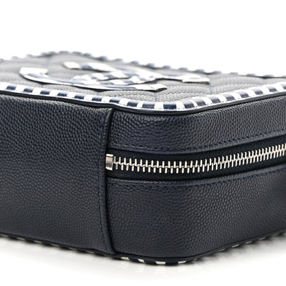 Chanel Caviar Quilted Striped Filigree Vanity Clutch With Chain Navy White 10 of 10