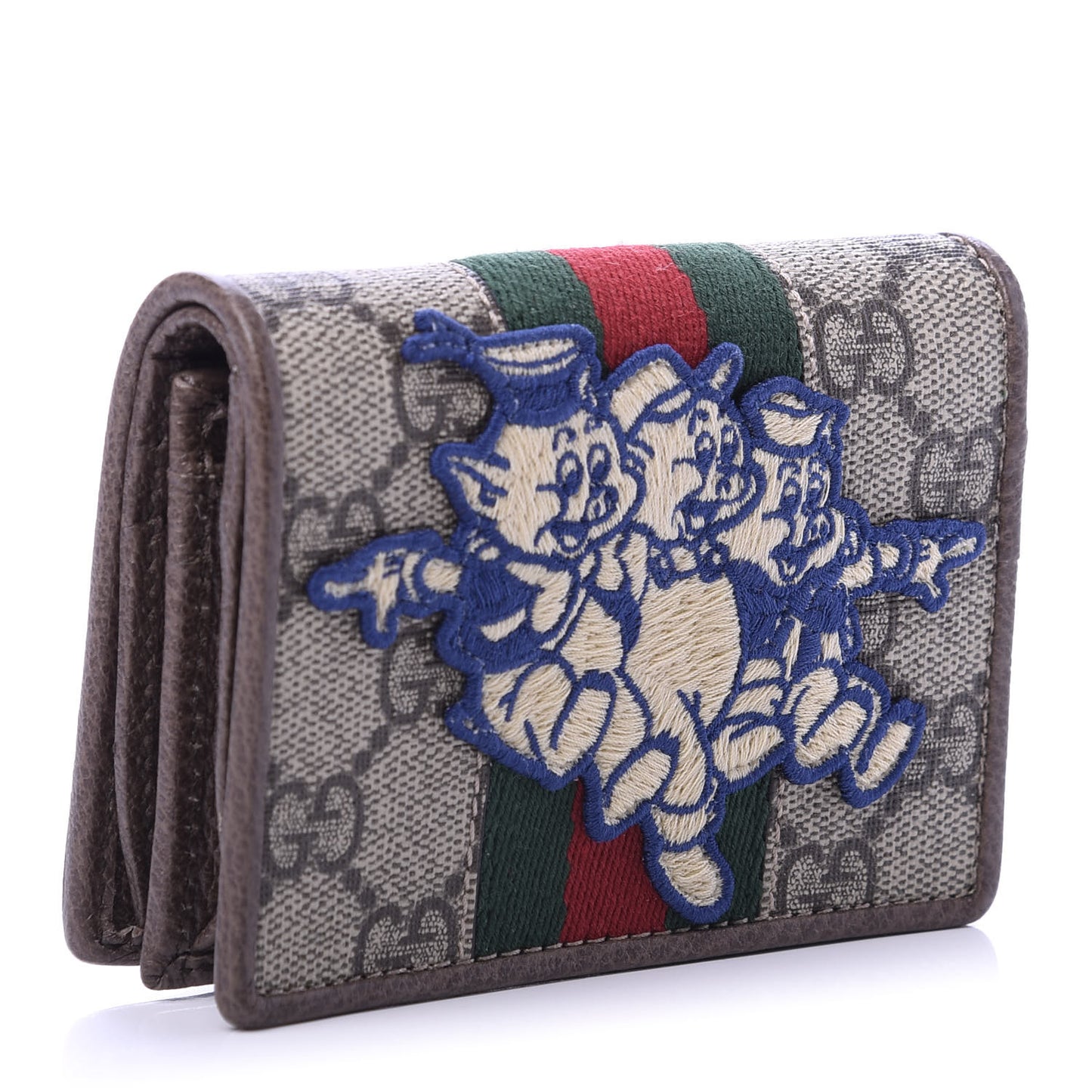 X DISNEY GG Supreme Monogram Web Three Little Pigs Ophidia Card Case Wallet Beige New Acero