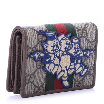 Gucci X DISNEY GG Supreme Monogram Web Three Little Pigs Ophidia Card Case Wallet Beige New Acero 3 of 7