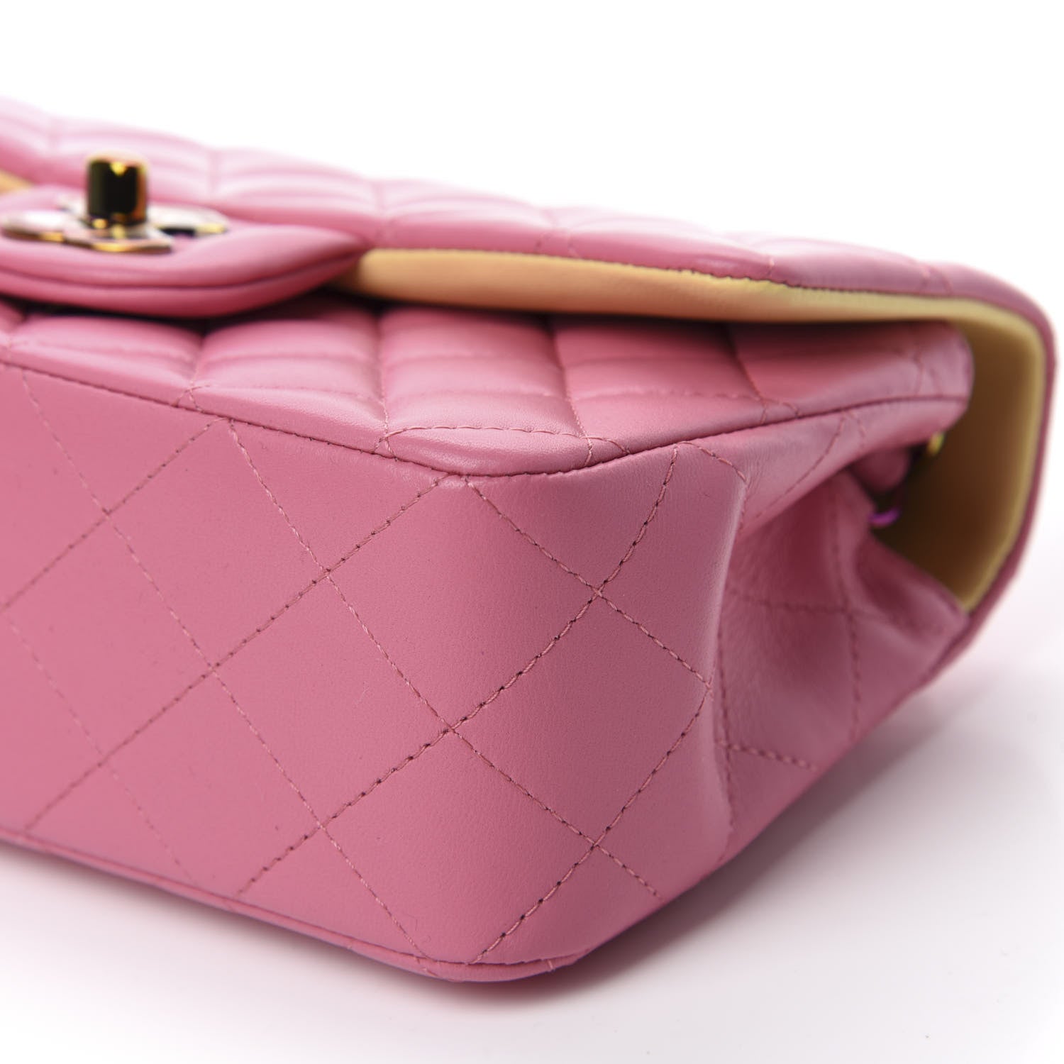 Chanel Lambskin Quilted Mini Rectangular Flap Pink Yellow 7 of 10