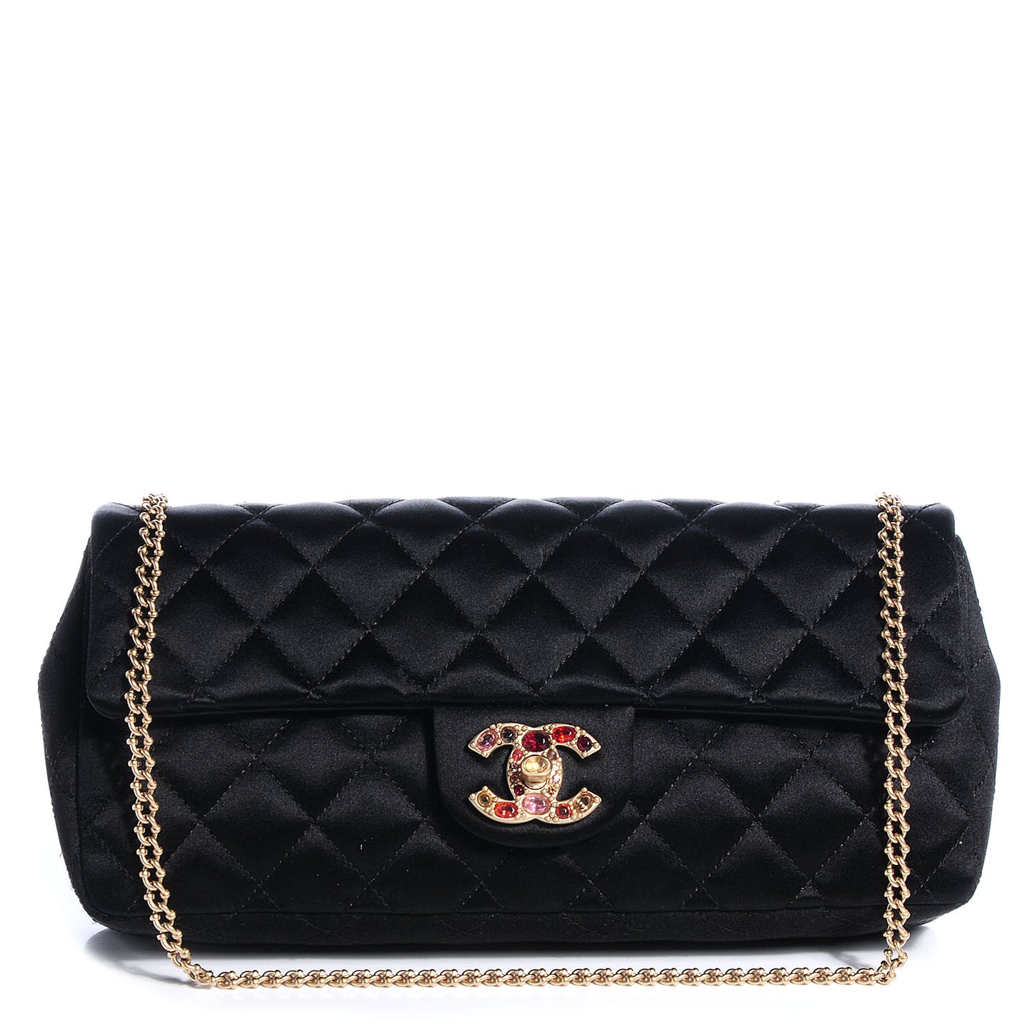 Jewel Satin Quilted East West Flap Black