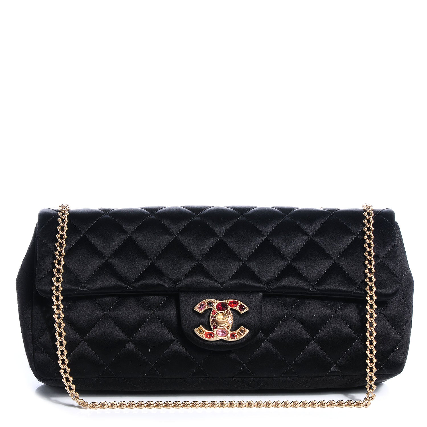 Chanel Jewel Satin Quilted East West Flap Black 1 of 8