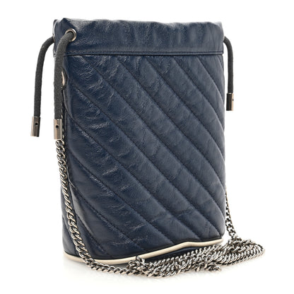 Gucci Vintage Effect Calfskin Matelasse Diagonal Mini Torchon GG Marmont 2.0 Bucket Bag Blue Agata Mystic White 3 of 9