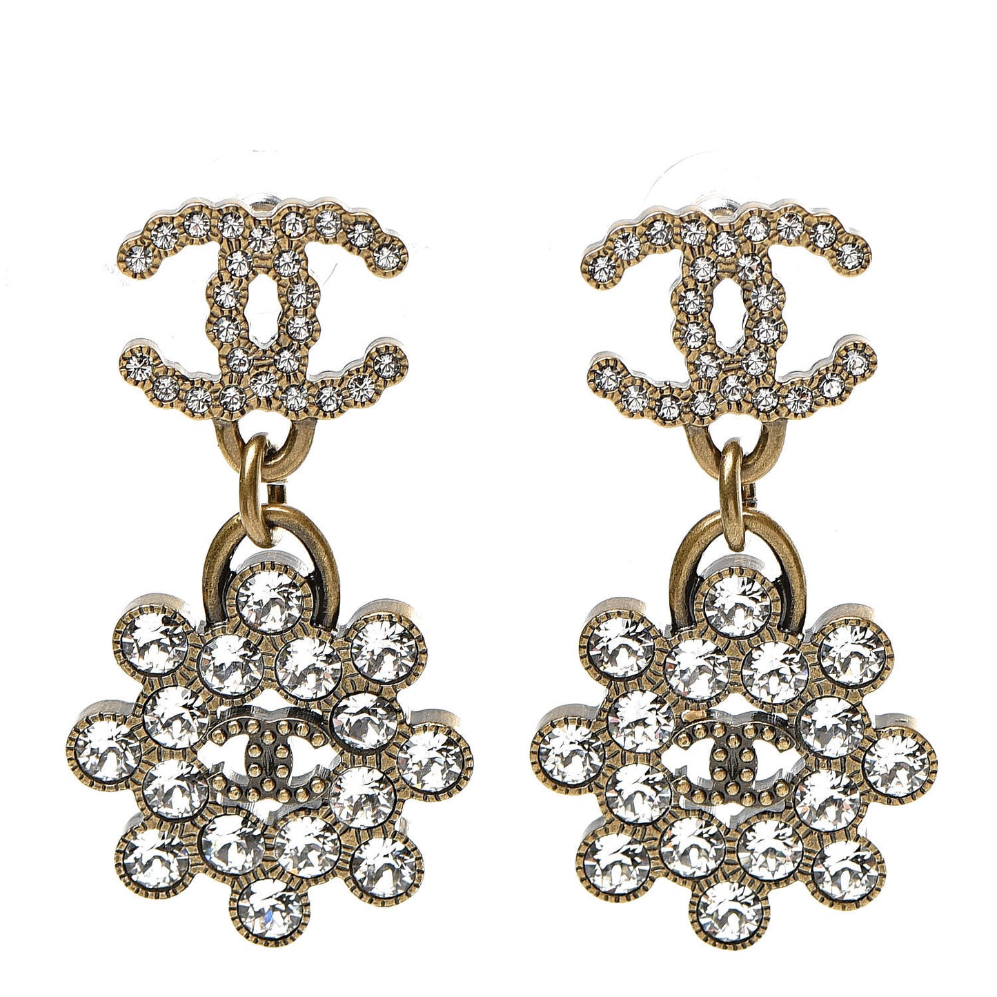 Crystal Strass CC City of Lights Cluster Dangle Earrings Gold