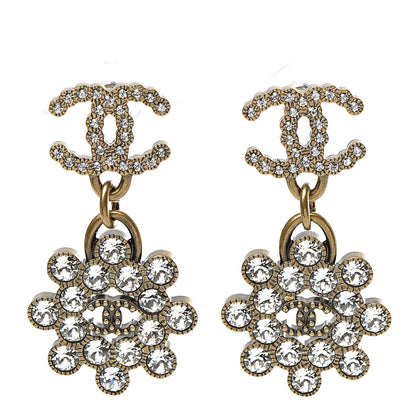Chanel Crystal Strass CC City of Lights Cluster Dangle Earrings Gold 1 of 5