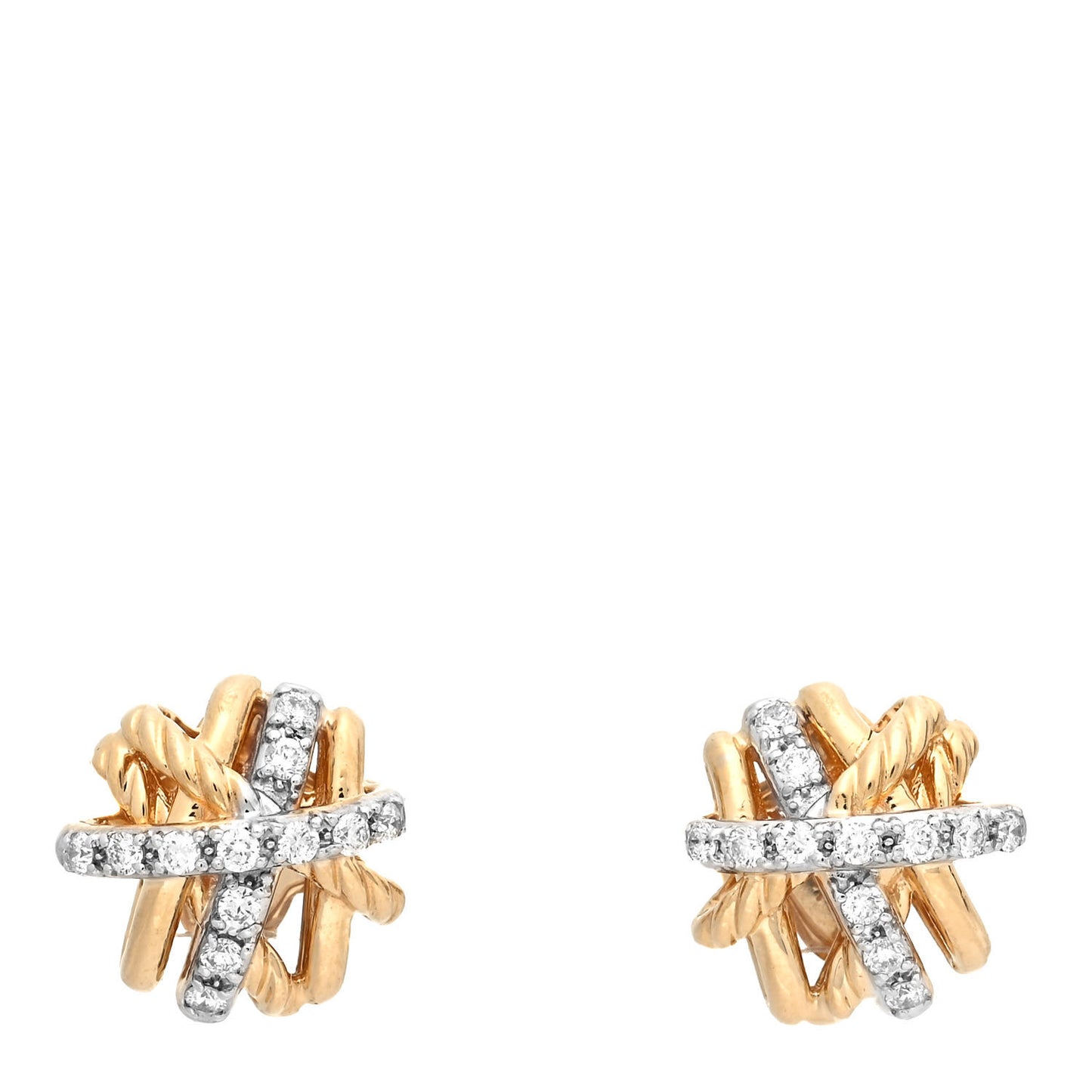 18K Yellow Gold Diamond 11mm Crossover Stud Earrings