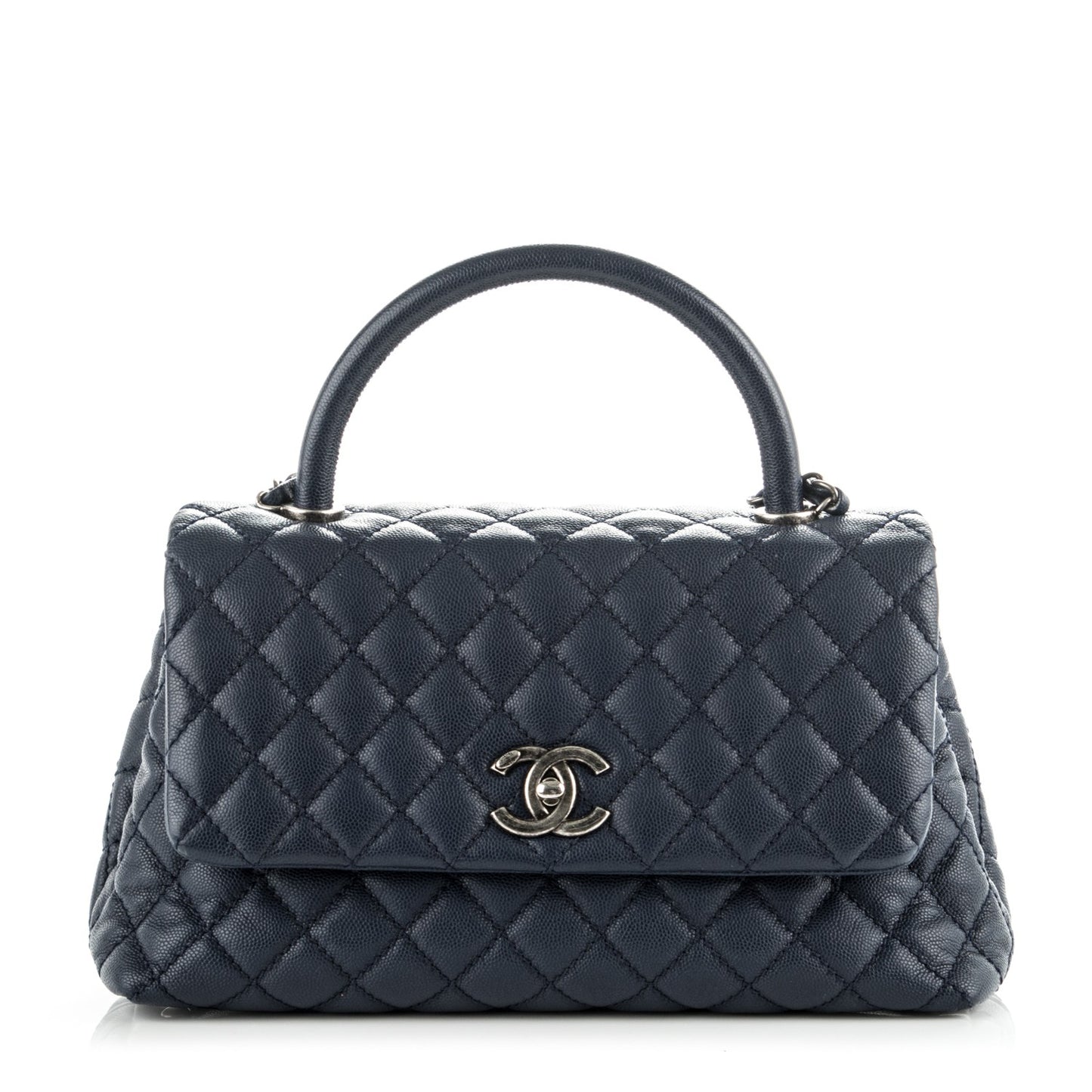 Caviar Quilted Small Coco Handle Flap Navy