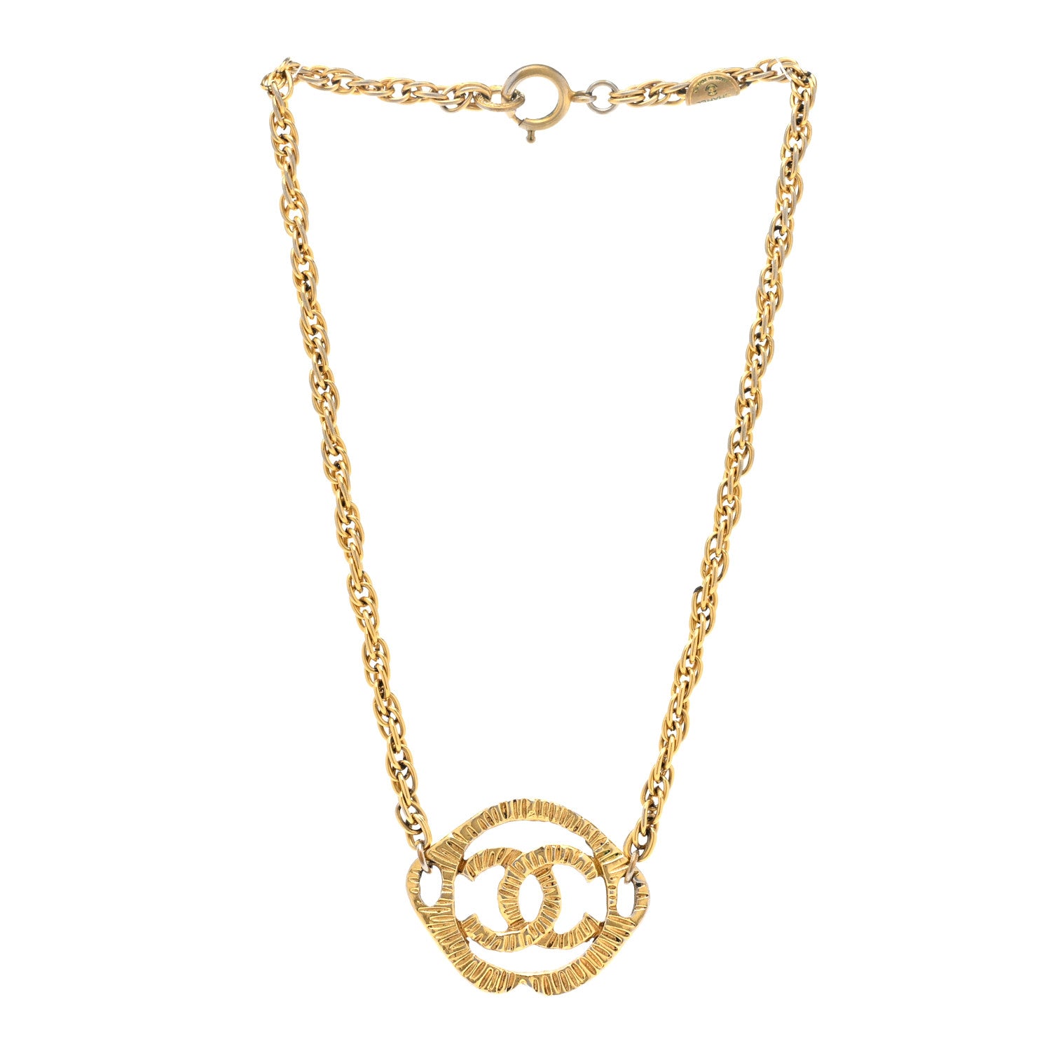 Chanel Metal CC Round Pendant Necklace Gold 3 of 6