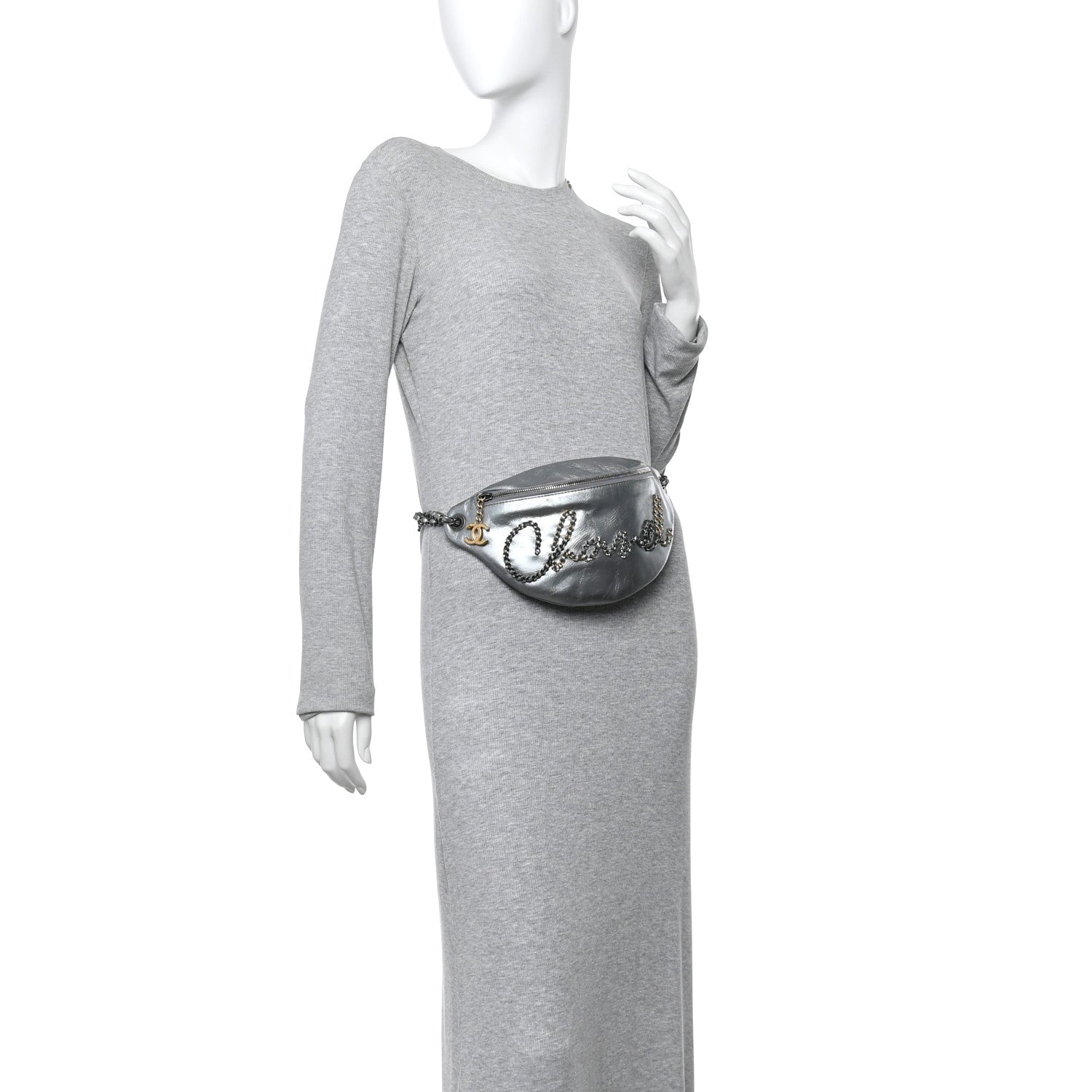 Chanel Metallic Crumpled Calfskin Chain 20s Signe Waist Bag Silver 2 of 14