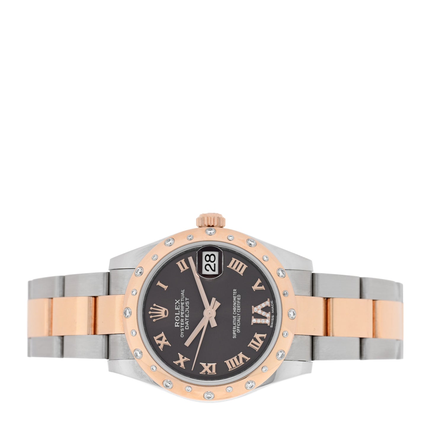 Stainless Steel 18K Everose Gold Diamond 31mm Oyster Perpetual Datejust Watch Chocolate Roman 178341