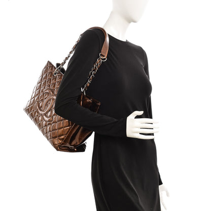 Chanel Metallic Patent Quilted Grand Shopping Tote GST Bronze 2 of 11