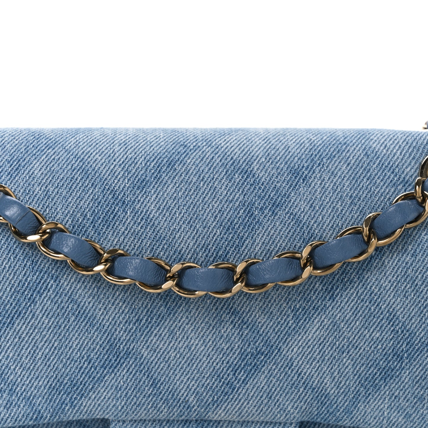 Printed Denim Quilted Small Double Flap Light Blue