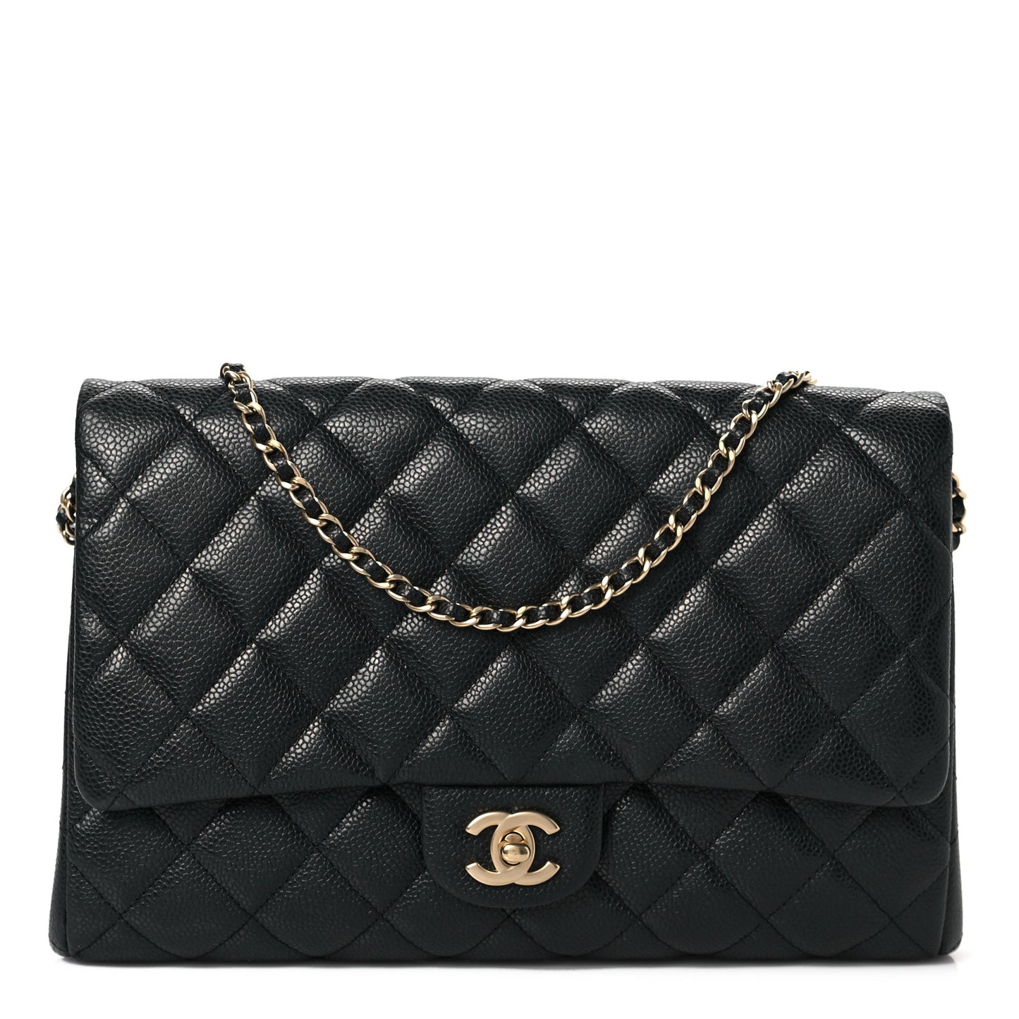 Caviar Quilted Clutch With Chain Flap Black