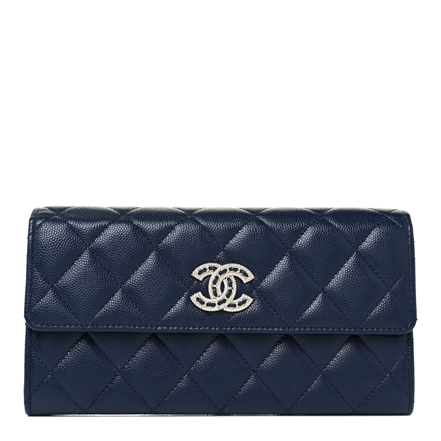 Chanel Caviar Quilted Crystal Long Flap Wallet Navy Blue 1 of 13