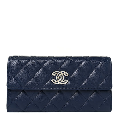 Chanel Caviar Quilted Crystal Long Flap Wallet Navy Blue 1 of 13