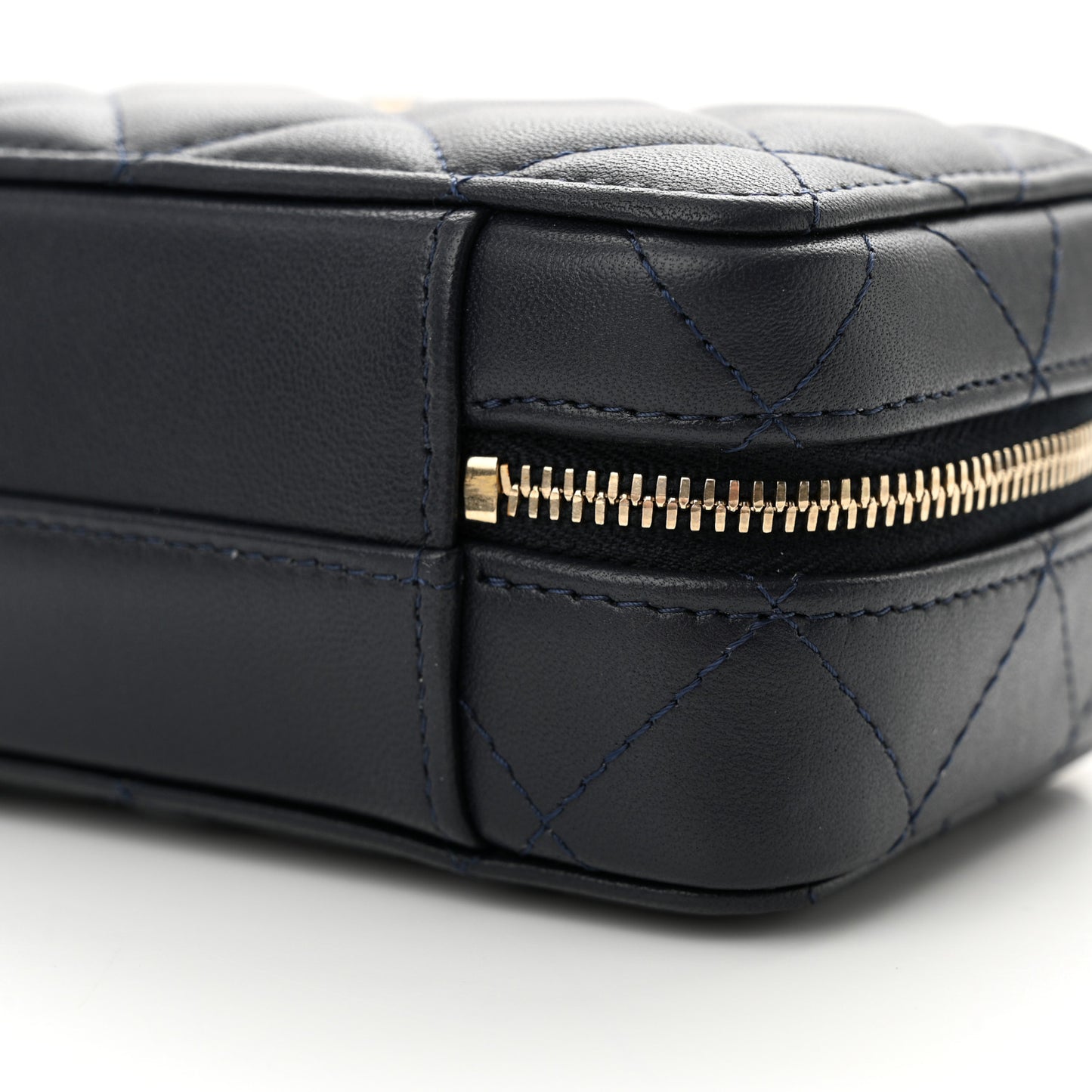 Lambskin Quilted Chain Top Handle Vanity Case Blue