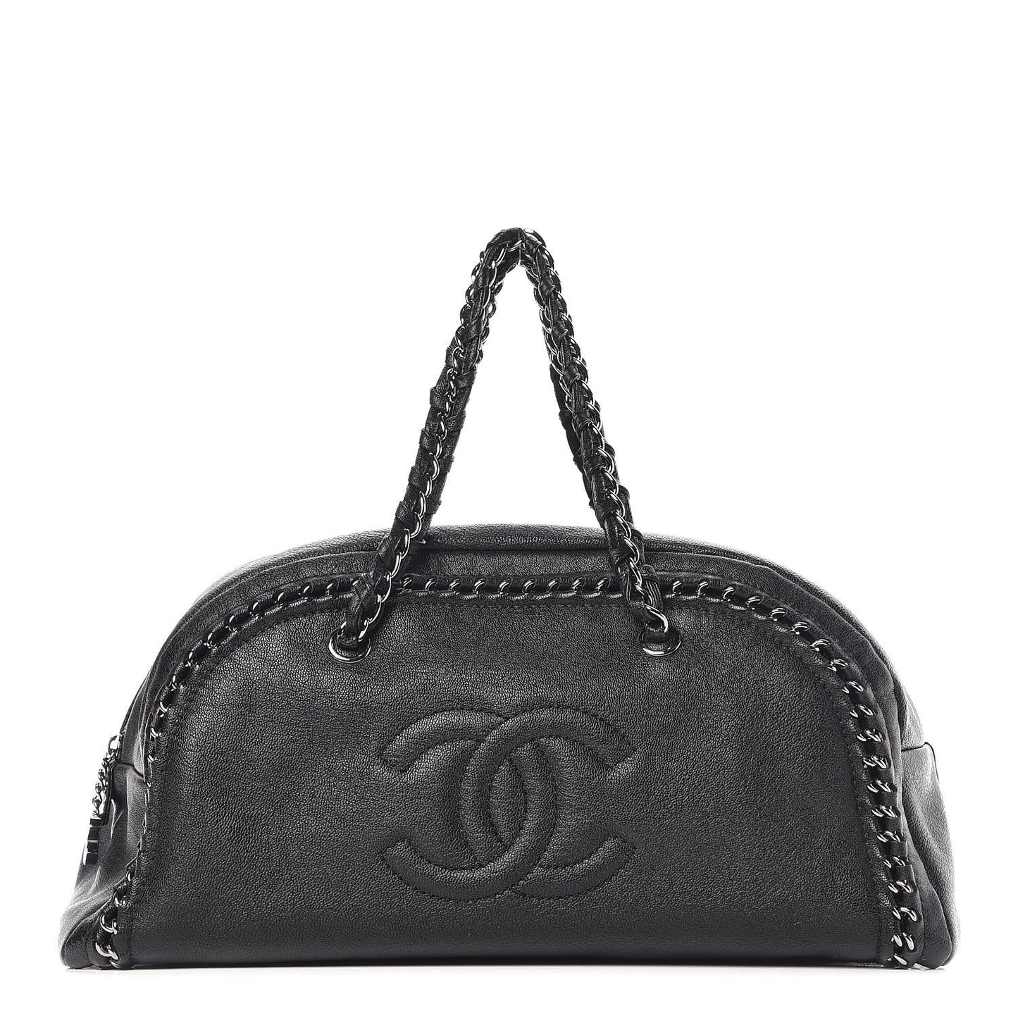 Metallic Goatskin Large Luxe Ligne Bowler Black