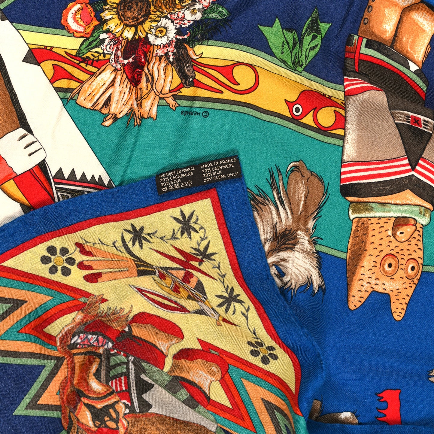 Cashmere Silk Kachinas Shawl 140 Cobalt