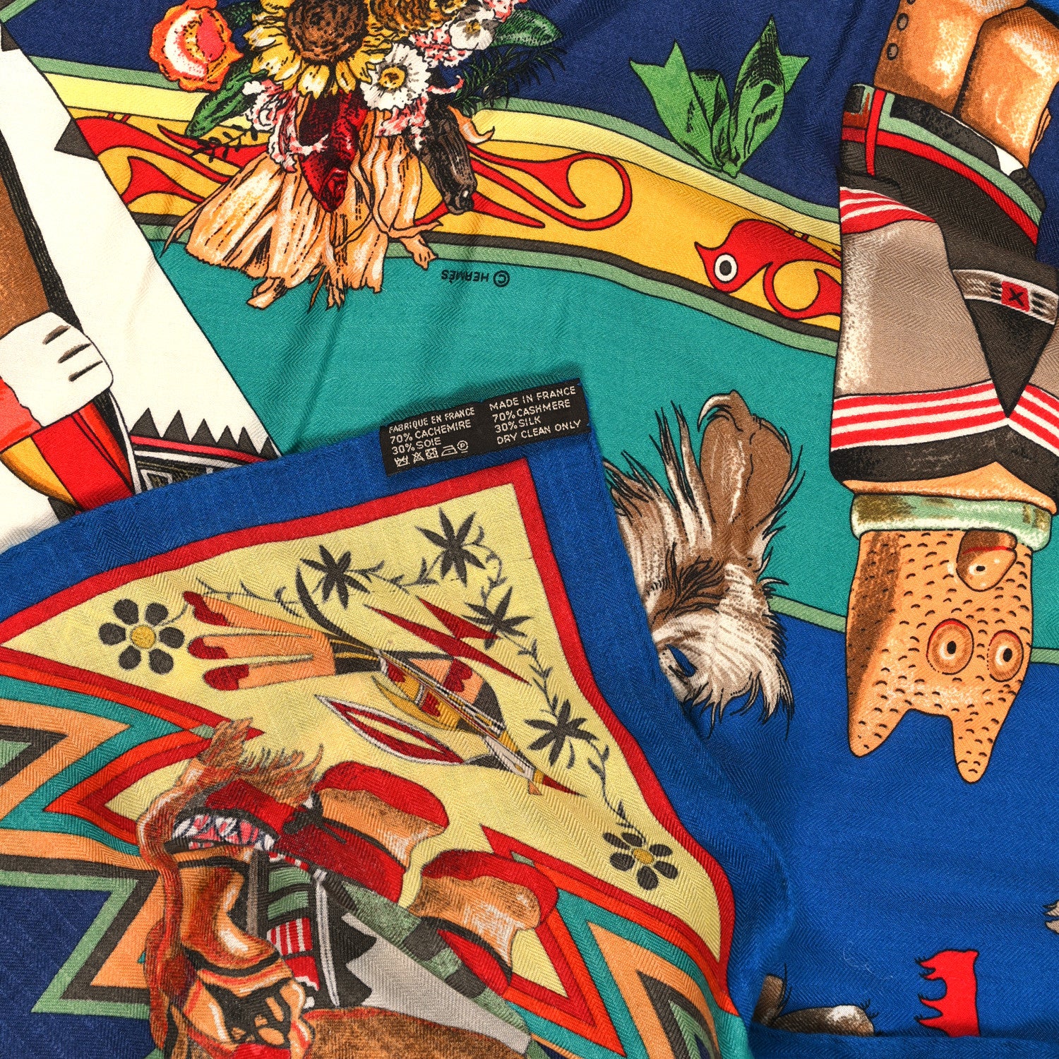 Hermes Cashmere Silk Kachinas Shawl 140 Cobalt 3 of 4